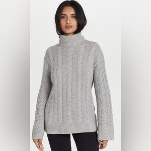 Nadaam Wool Cashmere Chunky Cable Turtleneck Sweater in Grey Size XS